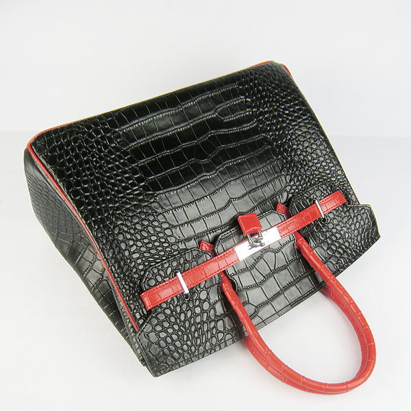 High Quality Fake Hermes Birkin 35CM Crocodile Veins Leather Bag Red/Black 6089 - Click Image to Close